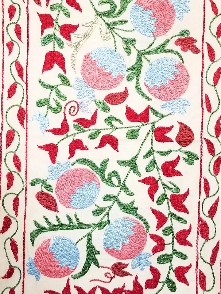 SUZANI RUNNER - UZBEK SUZANI PANEL -  19.5" x  36" - SILK EMBROIDERY ON COTTON - Image 4 of 4