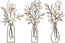 Metal Flower Wall Art Set - Rustic Farmhouse Decor for
