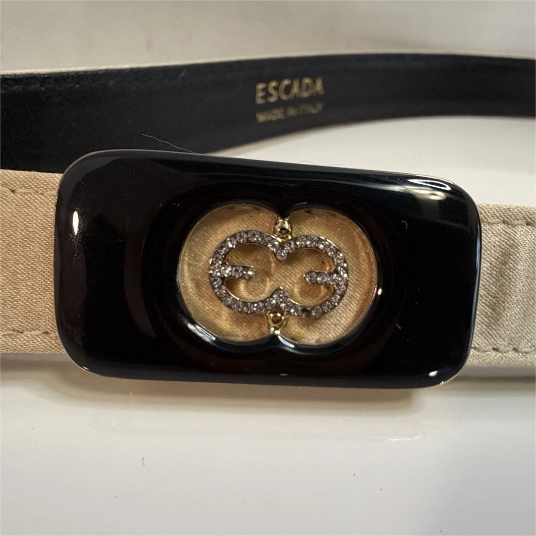 Escada Sport  vintage Women\'s Black Belt Logo Buckle Rhinestone Adjustable S ESCADA Black Solid Belts for Women for sale | eBay main image 3