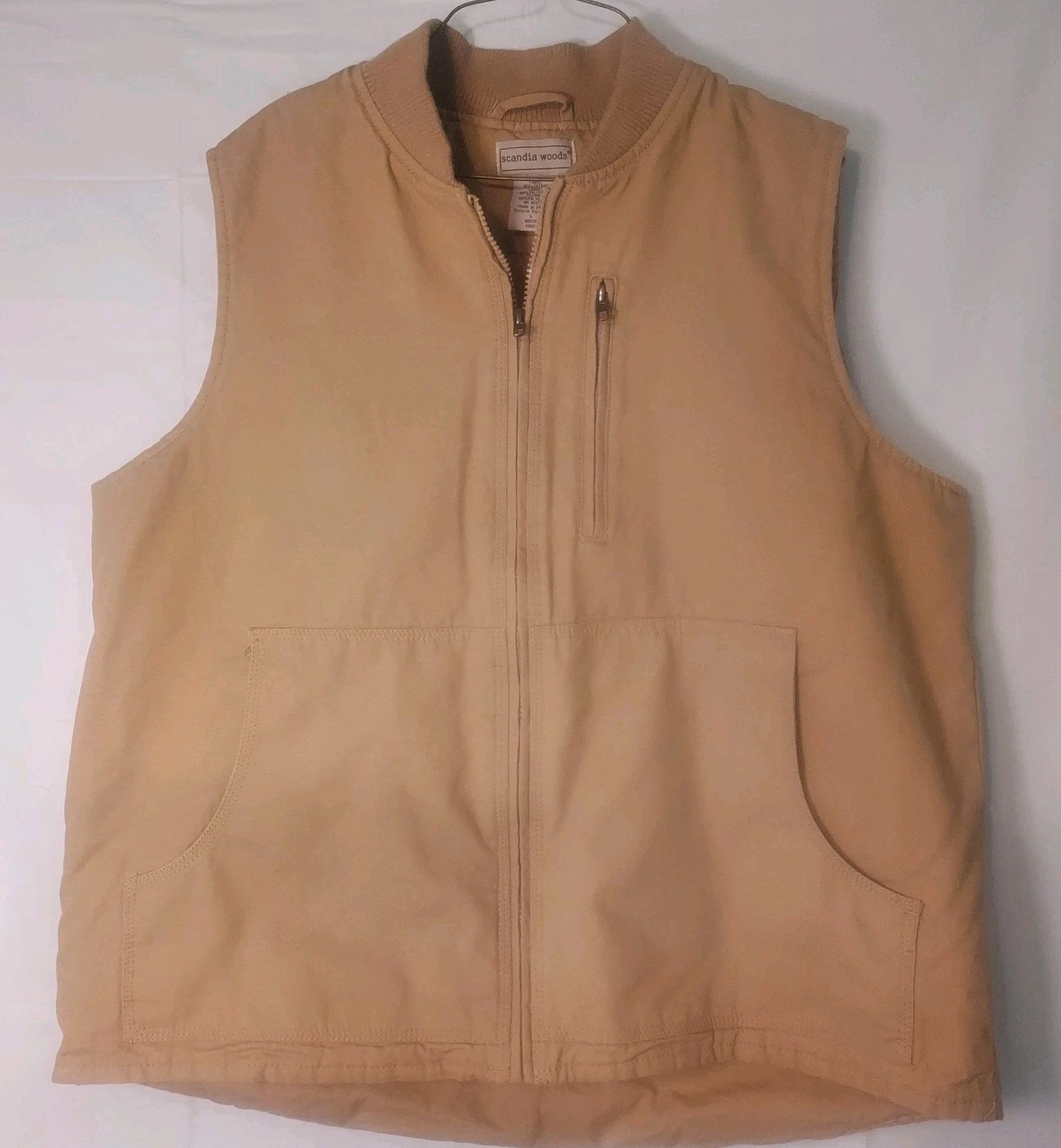 Scandia Woods Chore Vest Mens L 81700 Beige Lined Pockets Full Zip