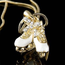  3D Ice Skating made with Swarovski Crystal Hockey Figure Skates Shoes Necklace