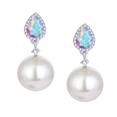 41,85ct Ohrhänger/Hänger Ohrring für Damen Muschel Perle Quecksilber Topas Silber Schmuck