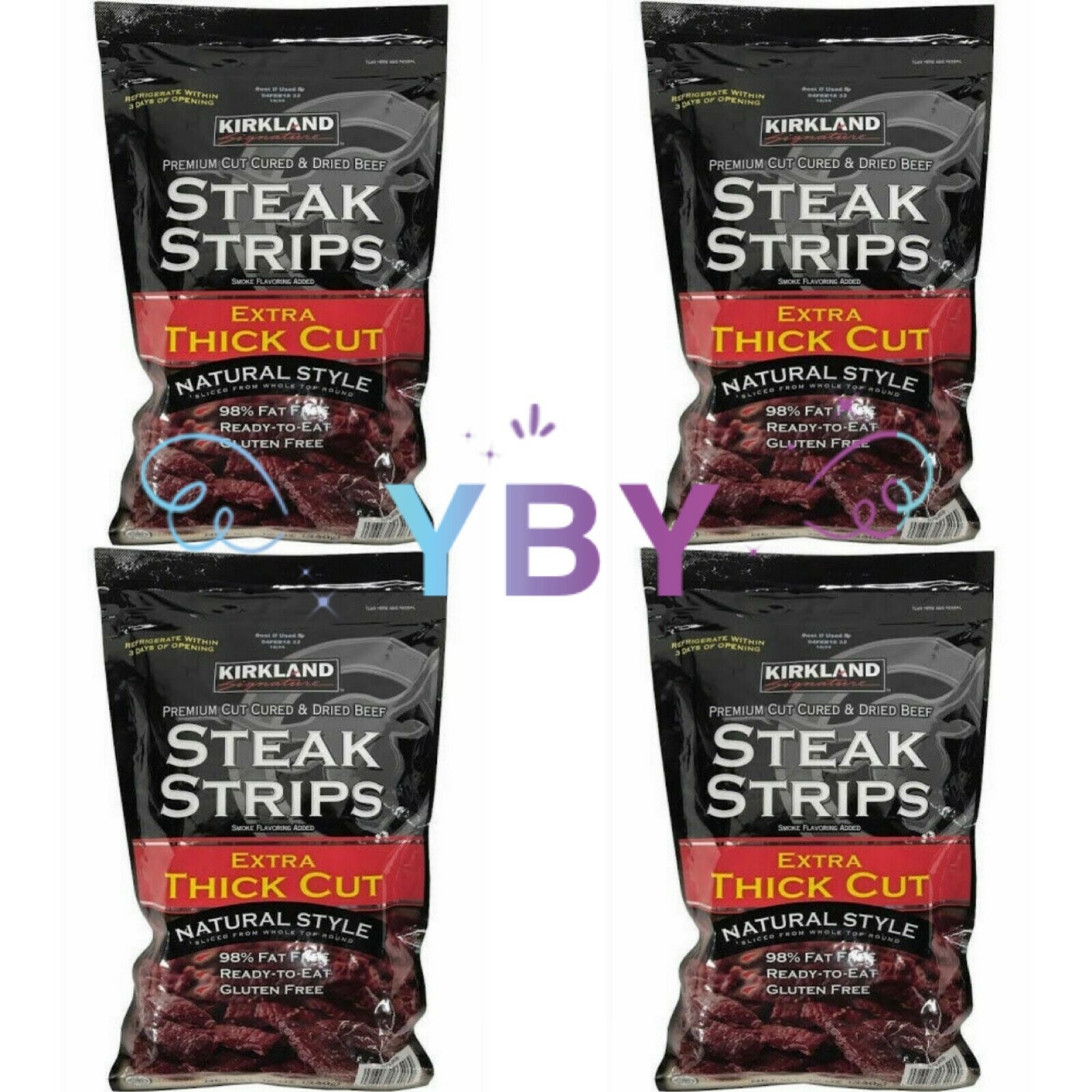 4 x Kirkland Premium Cut Steak Strips Dried Beef Jerky Extra Thick Cut