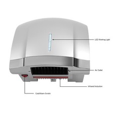 1800W Automatic Electric Hand Dryer Commercial and Household Use Silver US