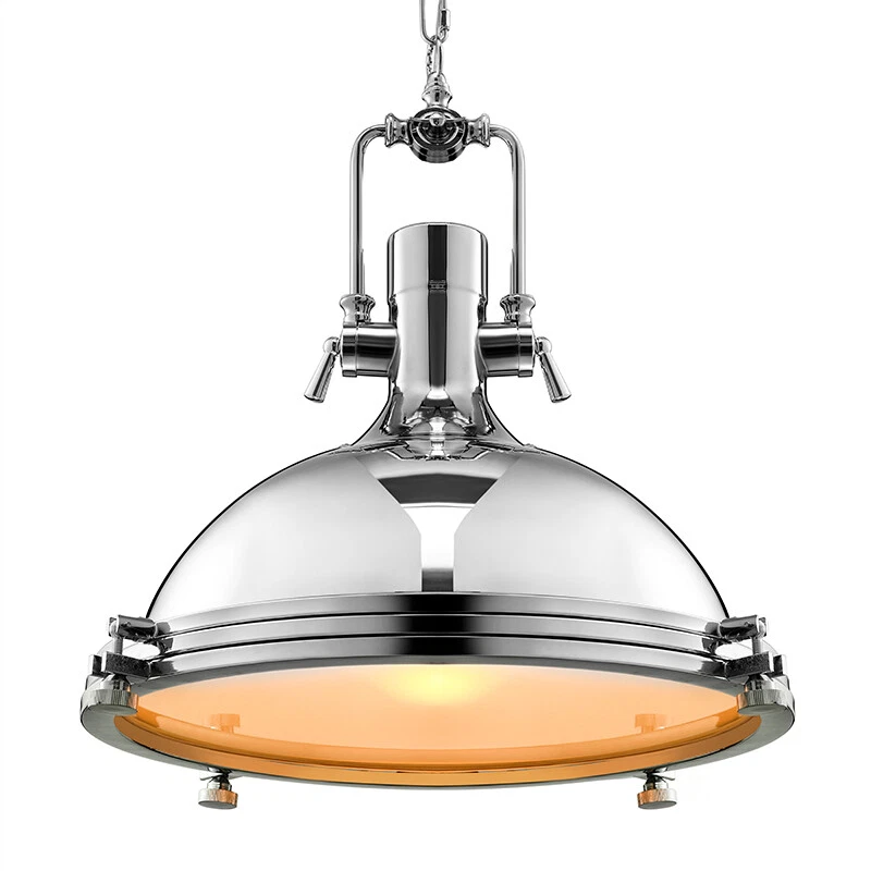 Lámpara colgante industrial náutica cromada con accesorio montado en difusor esmerilado Foto 3 de 4