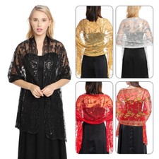 Womens Mesh Sequin Embroidery Shawl Scarf Party Prom Cape Shrug Wedding Dress
