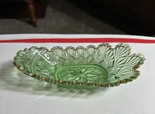 Vintage EAPG Green Gold Glass Celery Pickle Relish Candy Dish Decor MCM