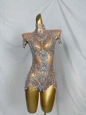 Sexy Women Leotard Sparkly Bodysuits Dancer Playsuit Performance Wear Jumpsuit
