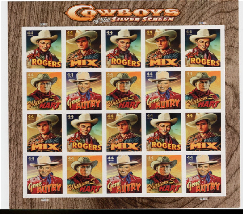 A 2009 44 cent Silver Screen Cowboys full Sheet of 20, Scott #4446-4449, Mint NH