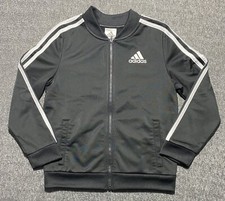 Adidas Training Jacket Black White Stripes Track Zip Up Boys Size M -10/12