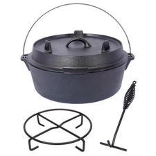 Pre-Seasoned Cast Iron Dutch Oven Camping Pot 8 qt with Skillet Lid Cooking Pan