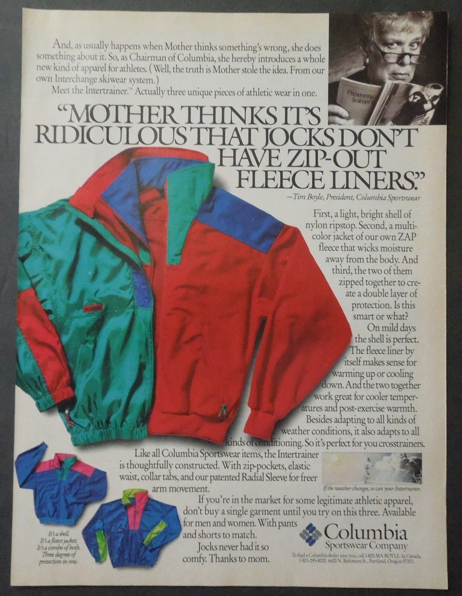 1990 COLUMBIA Sportswear Intertrainer Fleece Jacket Magazine