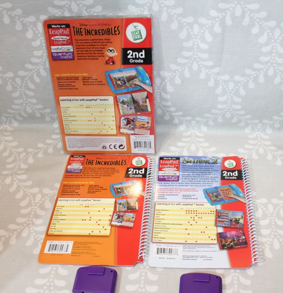 Leap Frog LeapPad SHREK 2 & THE INCREDIBLES Book & Cartridge 2nd Grade Lot of 2 - Image 3 of 4