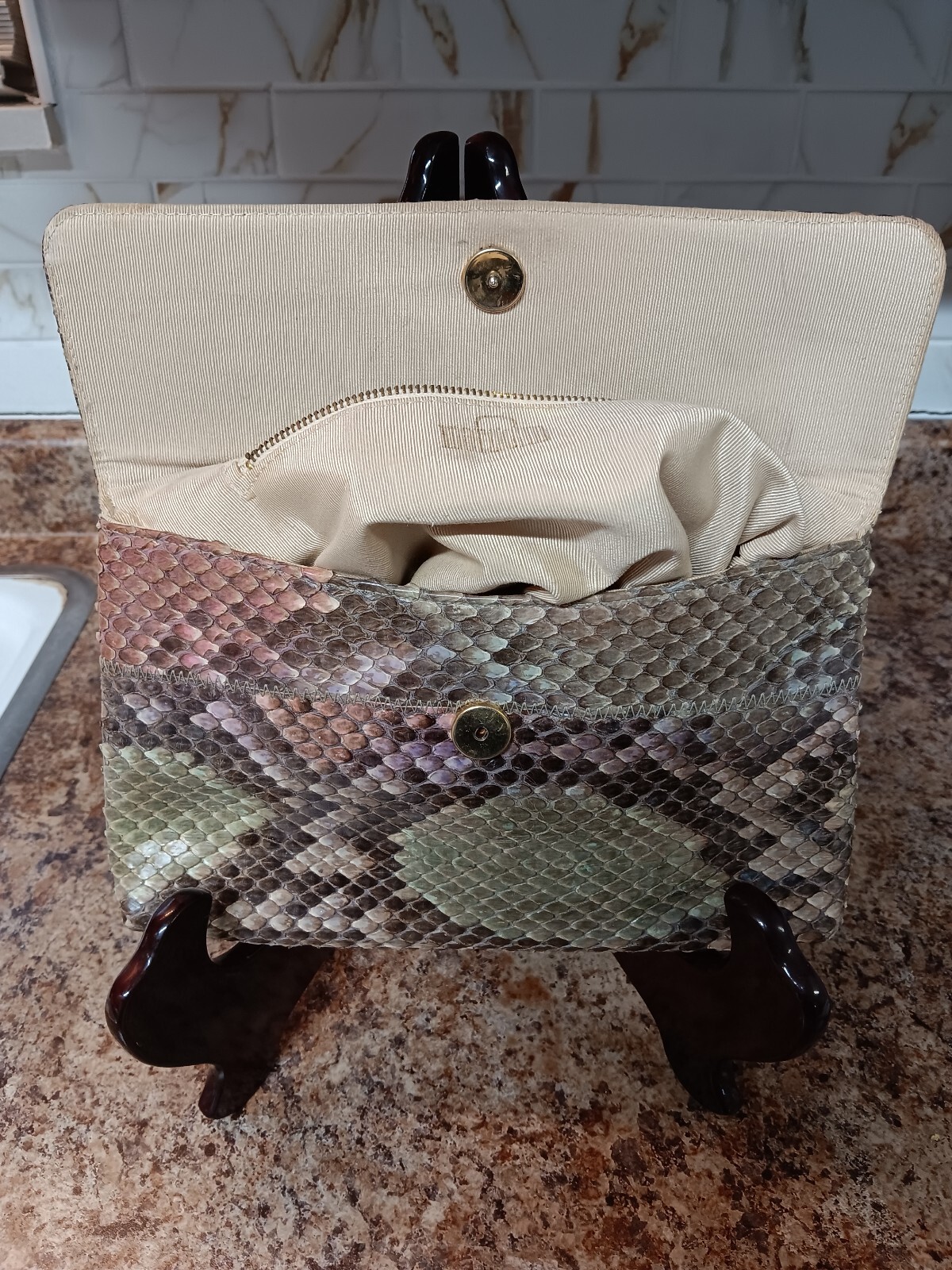 vintage EXOTIC PYTHON SKIN CLUTCH SNAKESKIN Handb… - image 5