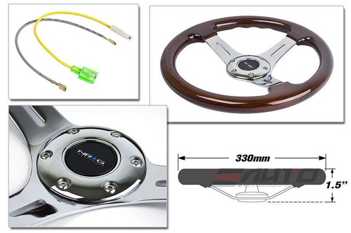NRG 330mm BR Wood CH S Steering Wheel 1.5" DP 100H Hub 2.0 Blue Release Lock LB - Picture 2 of 5