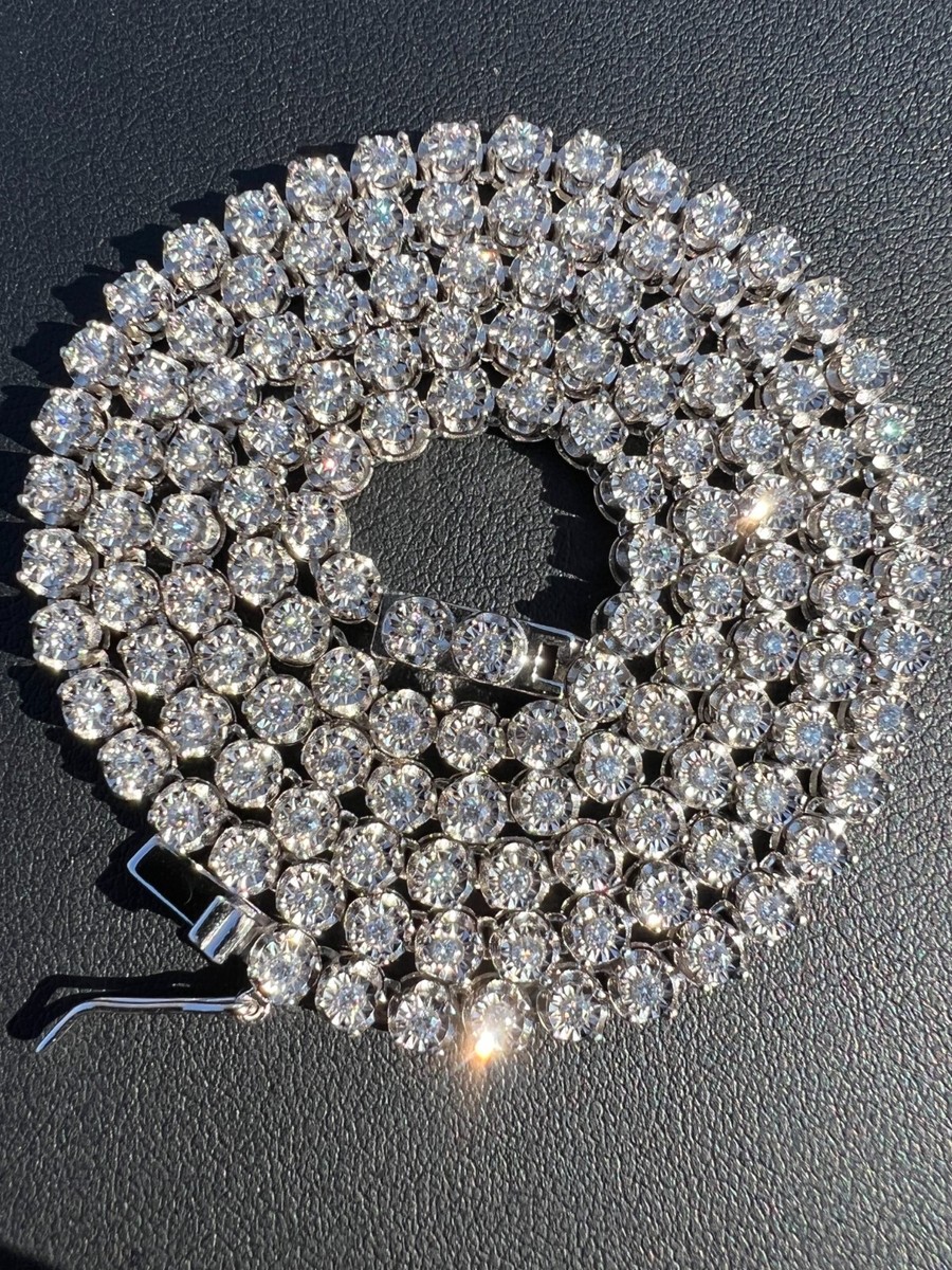 3mm Natural VS D Diamond Illusion Set Tennis Chain Necklace In 925
