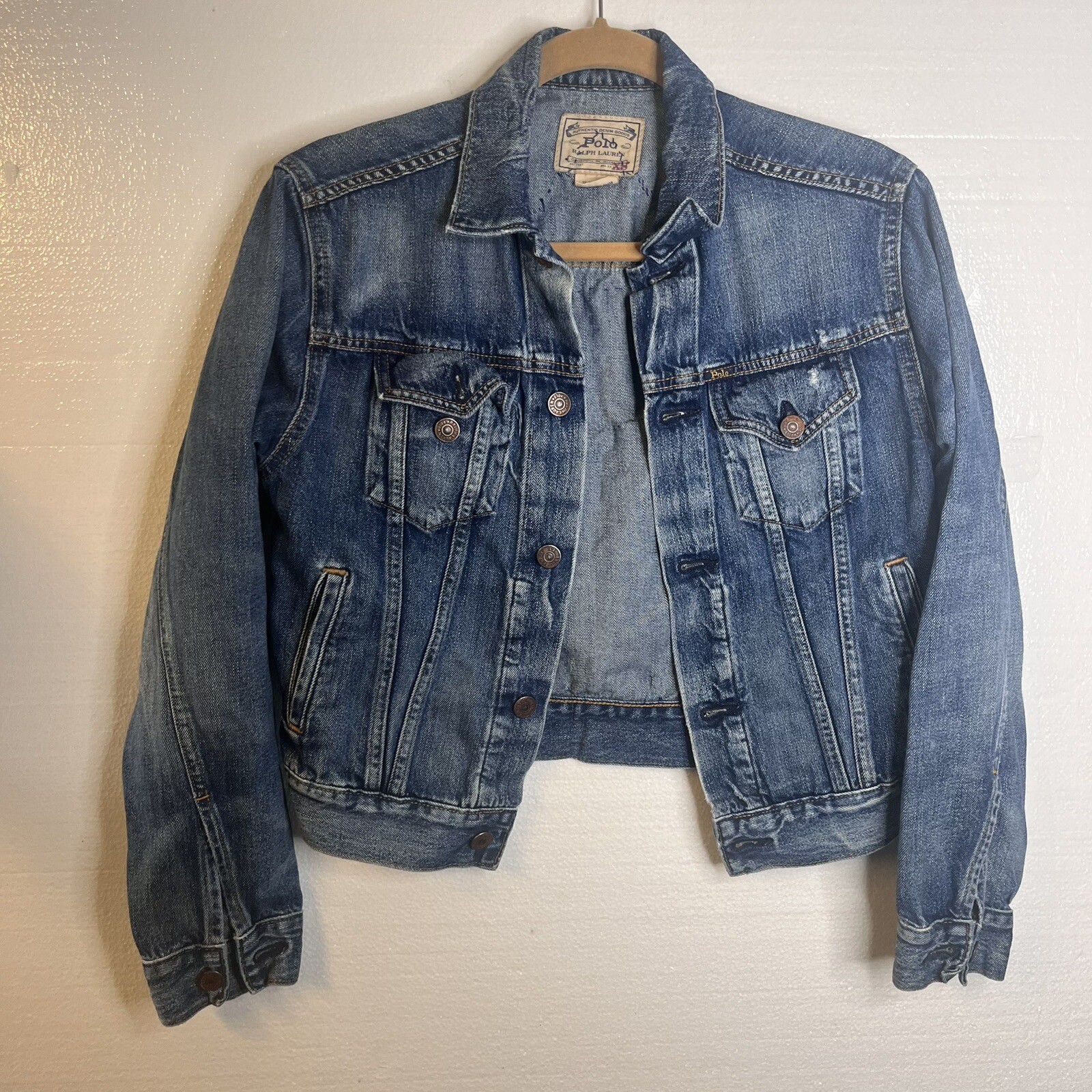 Polo Ralph Lauren Jean Jacket Upcycled Embroidered Beaded Gold Back