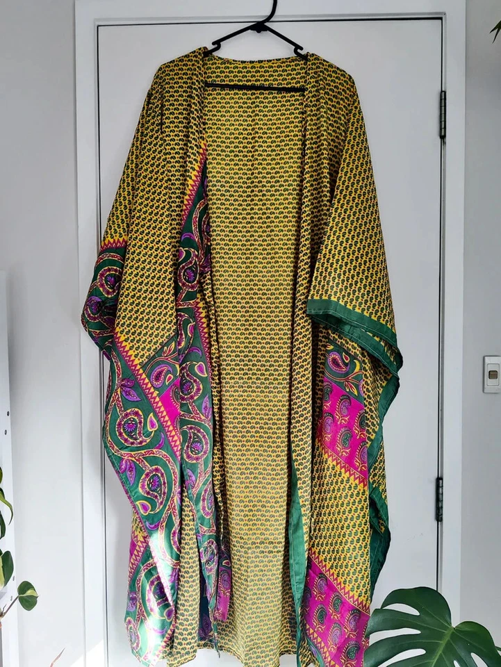 5 Piezas Vestido Largo Kimono Mujer Sari de Seda Vintage Indio Hecho a Mano Foto 4 de 4