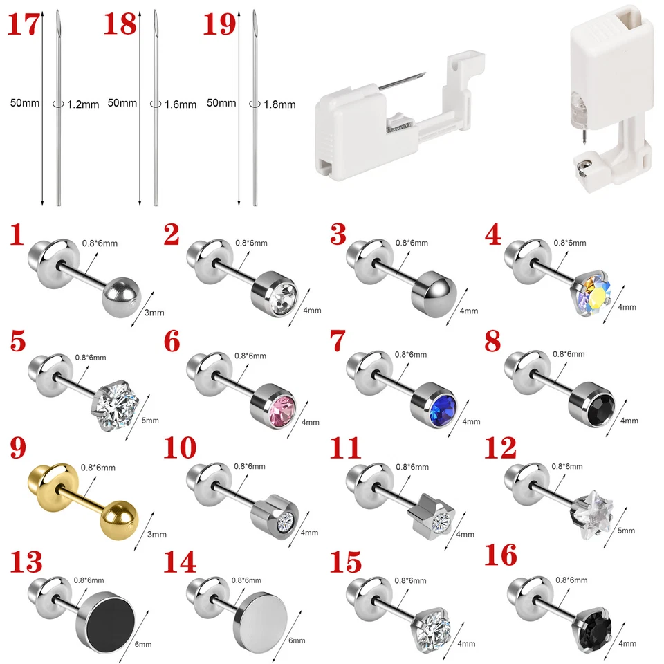 1件装耳穿孔套件耳穿孔枪带CZ耳钉耳环/穿孔针 — 第 2/4 张图片