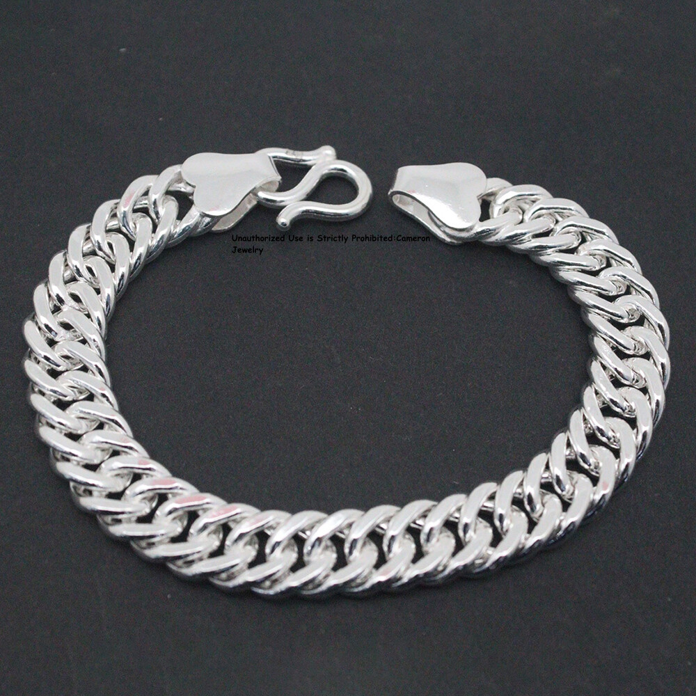 Pure S999 Fine Silver 999 Chain 11mmW Curb Link Bracelet 47-49g