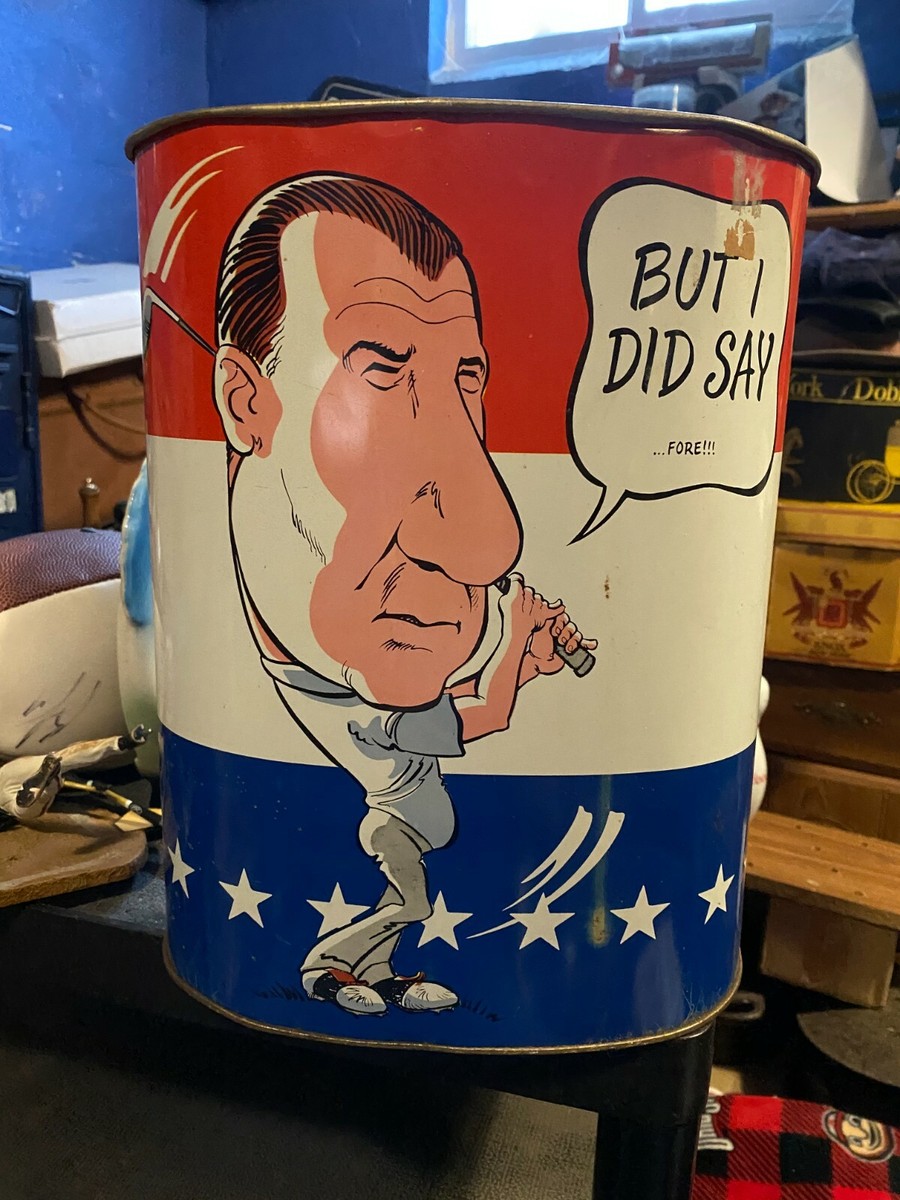 Vintage Tin Trash Can 1970 Cheinco Spiro Agnew / Richard Nixon