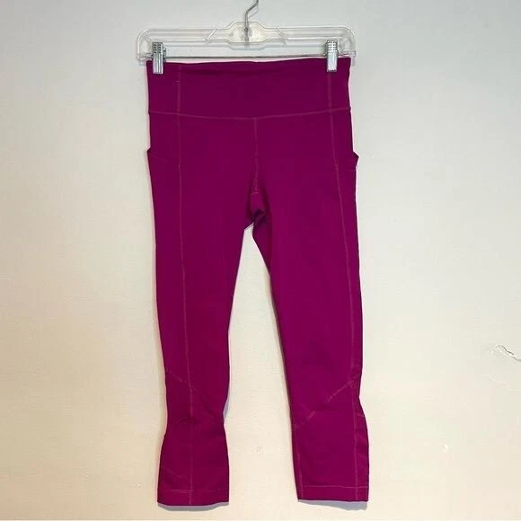 LULULEMON ATHLETICA MID MEDIUM RISE CROPPED SIDE ZIP POCKET PINK LEGGINGS 4