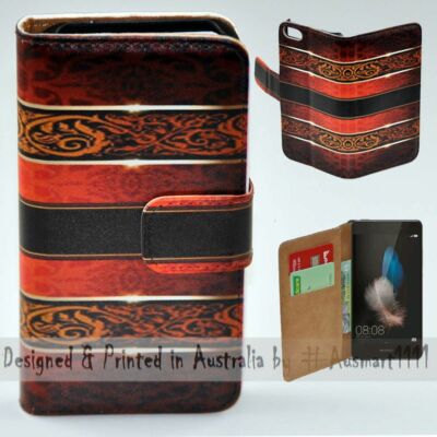 For Huawei Series - Vintage Damask Theme Print Wallet Mobile Phone Case Cover
