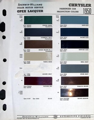 1950 Chrysler Sherwin-Williams & Ditzler Paint Color Charts OPEX