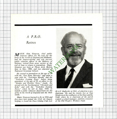 Major Alan Simpson Ouse Gliding Club Nun Monkton - 1969 Cutting