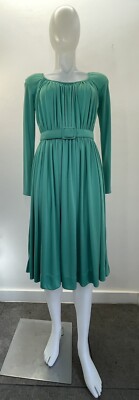 VTG RONA New York Jersey Dress Scoop Neck Green 1970s SZ 8 Union Made
