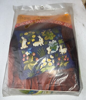 Vtg Crewel Embroidery Kit French Tapestry Knife Edge Pillow 1973 Rabbit Lady Bug