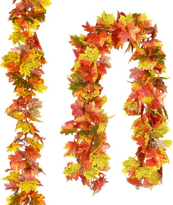 2 Pack Fall Garland Maple Leaf Clearance, Hanging Vine Garland Artificial Autumn