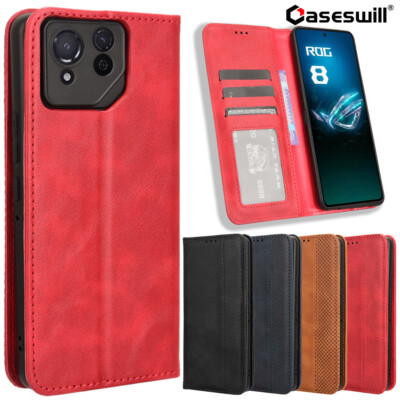 For Asus ROG Phone 9 8 7 6 5 5s Pro Leather Wallet Flip Case + Screen Protector