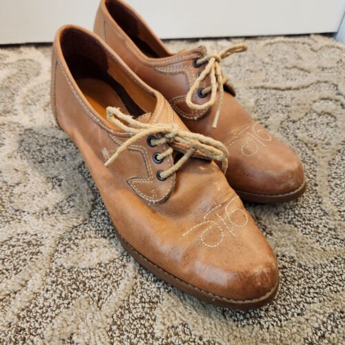 70s Vintage Embroidered leather Platform Shoes Women’s sz 9 Oxford Dance Heels - Picture 2 of 9