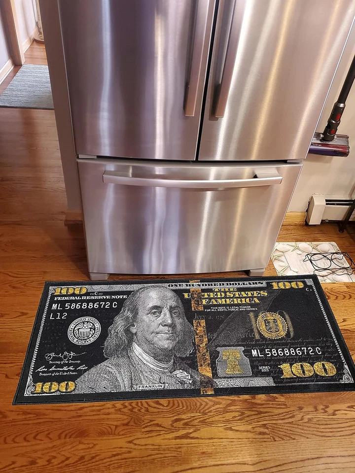 Alfombras de dinero negras para billetes de 100 dólares alfombra de puerta corredor para sala de estar dormitorio Foto 4 de 4