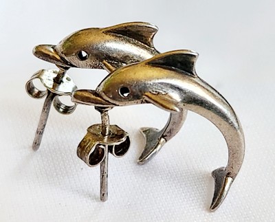 925 Sterling Silver Turquoise Dolphin Stud Earrings - Ocean-Themed Post Earrings, USA Made 6 thumbnail image