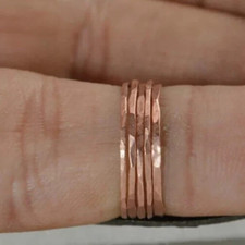 Solid Pure Copper Minimalist Healing Ring, Handmade Unisex, Set of 5 Hammer Ring