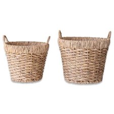Hand-Woven Water Hyacinth Baskets with Handles  2 Sizes
