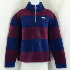 Pink Victoria's Secret Pullover Polar Fleece Half Zip Striped Jacket Size S