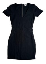 Womens Parker Black Side Ruching V-Neck Bodycon Dress Back Zipper Stretch Size S