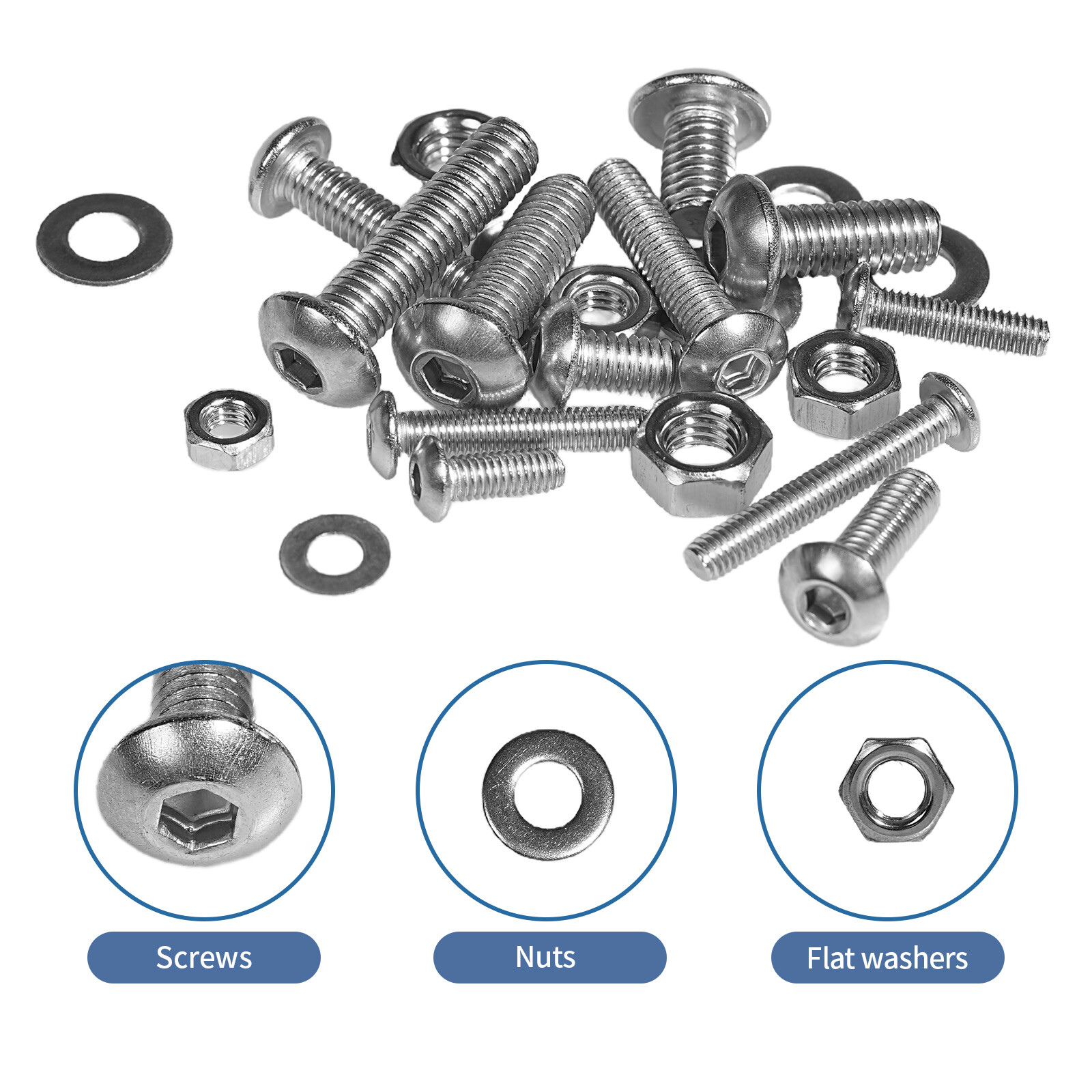 1410PCS M3 Hex Button Head Socket Cap Bolts Screws Washers Nuts Assortment Kits