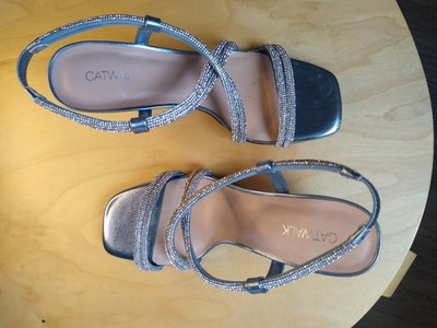 Halbhohe Pumps Hellblau Glitzer Sandalette, Gr. 38 EU