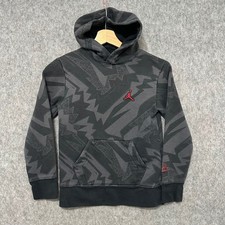 Jordan Boys Size Small Black Gray All Over Print Pullover Hoodie Jumpman Logo