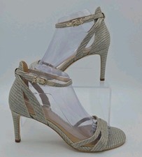 Michael Kors Ava Mid Sandal Heels Strappy Glitter Mesh Sand/Gold Color 8M EUC