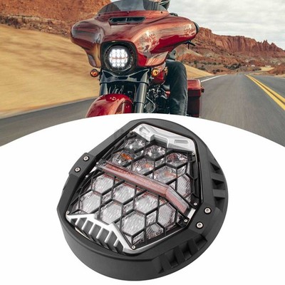 Honeycomb Style 7'' LED Headlight DRL High/Low Beam for Harley Touring 1994-2017