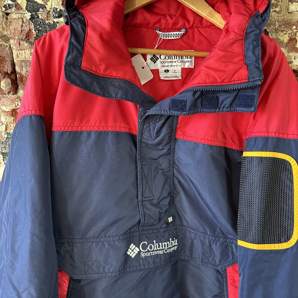 Pullover deportivo Columbia vintage azul marino/rojo chaqueta para hombre grande años 90 esquí con capucha Foto 4 de 4
