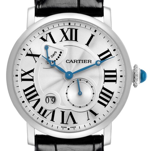 Cartier Rotonde 18k White Gold Silver Dial Mens Watch W1556202 Box Papers