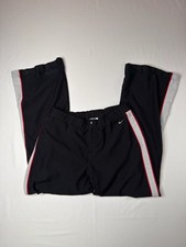 Vintage Nike Y2K Black Wide Leg Wind Pants with Red and Grey Side Stripes