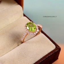 Peridot Ring, Halo Ring, August Birthstone, Natural Peridot, Birthday Ring