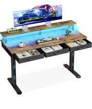 Electric Standing Desk, 140 x 54cm Height Adjustable Desk with 3 Drawers, RGB